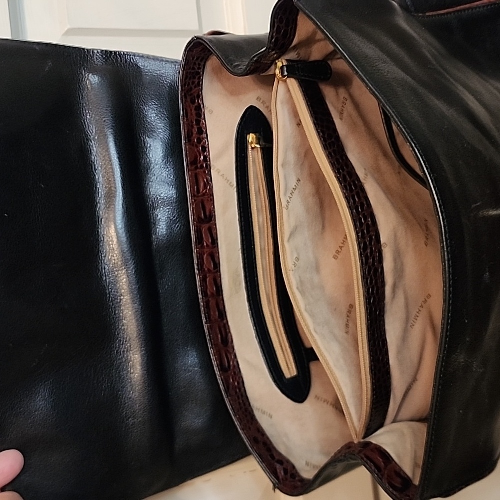 BRAHMIN VINTAGE Classic Black Leather Top-Handle Satchel Bag /Purse. - Picture 11 of 16